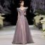 Elegant Grape Dancing Prom Dresses 2020 A-Line / Princess Off-The-Shoulder Short Sleeve Appliques Lace Beading Glitter Tulle Floor-Length / Long Ruffle Backless Formal Dresses