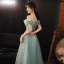 Elegant Sage Green Dancing Prom Dresses 2020 A-Line / Princess Off-The-Shoulder Short Sleeve Appliques Lace Beading Floor-Length / Long Ruffle Backless Formal Dresses