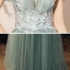Elegant Sage Green Dancing Prom Dresses 2020 A-Line / Princess Off-The-Shoulder Short Sleeve Appliques Lace Beading Floor-Length / Long Ruffle Backless Formal Dresses
