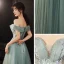 Elegant Sage Green Dancing Prom Dresses 2020 A-Line / Princess Off-The-Shoulder Short Sleeve Appliques Lace Beading Floor-Length / Long Ruffle Backless Formal Dresses