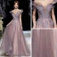 Elegant Grape Dancing Prom Dresses 2020 A-Line / Princess Off-The-Shoulder Short Sleeve Appliques Lace Beading Glitter Tulle Floor-Length / Long Ruffle Backless Formal Dresses