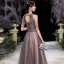 High-end Brown Prom Dresses 2020 A-Line / Princess Scoop Neck Sleeveless Beading Sequins Floor-Length / Long Ruffle Backless Formal Dresses