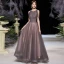 High-end Brown Prom Dresses 2020 A-Line / Princess Scoop Neck Sleeveless Beading Sequins Floor-Length / Long Ruffle Backless Formal Dresses