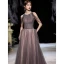 High-end Brown Prom Dresses 2020 A-Line / Princess Scoop Neck Sleeveless Beading Sequins Floor-Length / Long Ruffle Backless Formal Dresses