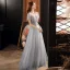 Illusion Gris Dansant Robe De Bal 2020 Princesse Transparentes Encolure Dégagée Manches Courtes Perlage Paillettes Glitter Tulle Longue Volants Dos Nu Robe De Ceremonie