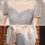 Illusion Gris Dansant Robe De Bal 2020 Princesse Transparentes Encolure Dégagée Manches Courtes Perlage Paillettes Glitter Tulle Longue Volants Dos Nu Robe De Ceremonie