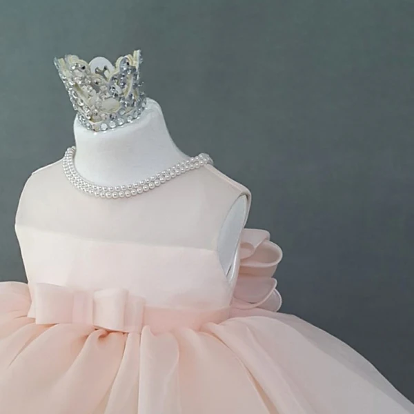 Lovely Pearl Pink Organza Birthday Flower Girl Dresses 2020 Ball Gown Scoop Neck Sleeveless Pearl Bow Short Ruffle Wedding Party Dresses
