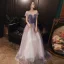 Elegant Purple Prom Dresses Formal Dresses Floor-Length / Long Tulle Dancing Short Sleeve A-Line / Princess 2020 Scoop Neck Backless Beading Glitter Ruffle Sequins