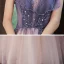 Elegant Purple Prom Dresses Formal Dresses Floor-Length / Long Tulle Dancing Short Sleeve A-Line / Princess 2020 Scoop Neck Backless Beading Glitter Ruffle Sequins