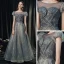 High-end Navy Blue Dancing Prom Dresses 2020 A-Line / Princess See-through Scoop Neck Puffy Short Sleeve Beading Glitter Tulle Floor-Length / Long Ruffle Backless Formal Dresses