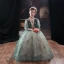 Victorian Style Green Flower Girl Dresses 2020 A-Line / Princess Scoop Neck Puffy 3/4 Sleeve Beading Glitter Tulle Floor-Length / Long Ruffle