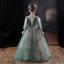 Victorian Style Green Flower Girl Dresses 2020 A-Line / Princess Scoop Neck Puffy 3/4 Sleeve Beading Glitter Tulle Floor-Length / Long Ruffle
