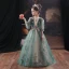 Victorian Style Green Flower Girl Dresses 2020 A-Line / Princess Scoop Neck Puffy 3/4 Sleeve Beading Glitter Tulle Floor-Length / Long Ruffle