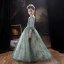 Victorian Style Green Flower Girl Dresses 2020 A-Line / Princess Scoop Neck Puffy 3/4 Sleeve Beading Glitter Tulle Floor-Length / Long Ruffle
