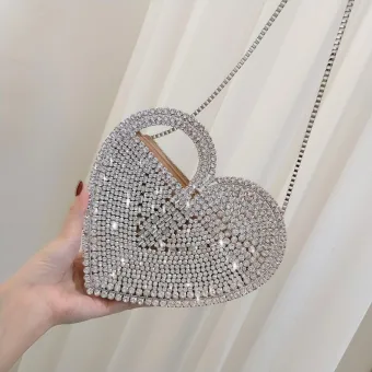Fashion Silver Rhinestone Heart Shaped Clutch Bags 2020