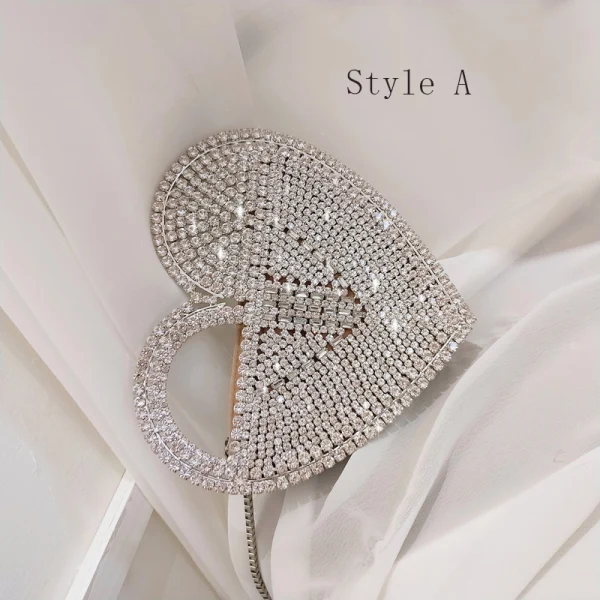 Fashion Silver Rhinestone Heart-shaped Clutch Bags 2020