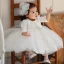 Best White Organza Birthday Flower Girl Dresses With Shawl 2020 Ball Gown Scoop Neck Sleeveless Bow Tea-length Ruffle Wedding Party Dresses