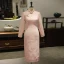 Chinese style Pearl Pink Cheongsam / Qipao 2020 High Neck 3/4 Sleeve Appliques Lace Beading Split Front Tea-length Formal Dresses