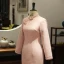 Chinese style Pearl Pink Cheongsam / Qipao 2020 High Neck 3/4 Sleeve Appliques Lace Beading Split Front Tea-length Formal Dresses