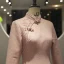 Chinese style Pearl Pink Cheongsam / Qipao 2020 High Neck 3/4 Sleeve Appliques Lace Beading Split Front Tea-length Formal Dresses