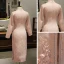 Chinese style Pearl Pink Cheongsam / Qipao 2020 High Neck 3/4 Sleeve Appliques Lace Beading Split Front Tea-length Formal Dresses