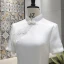 Chinese style White Cheongsam / Qipao 2020 High Neck Short Sleeve Appliques Lace Flower Tea-length Formal Dresses