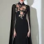 Chinese style Black Cheongsam / Qipao Evening Dresses  2020 Trumpet / Mermaid High Neck Long Sleeve Appliques Embroidered Split Front Floor-Length / Long Formal Dresses