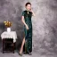 Chinese style Green Sequins Cheongsam / Qipao Evening Dresses  2020 Trumpet / Mermaid High Neck Short Sleeve Split Front Floor-Length / Long Formal Dresses