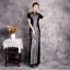 Affordable Black Cheongsam / Qipao Evening Dresses  2020 Trumpet / Mermaid See-through High Neck Short Sleeve Sequins Floor-Length / Long Formal Dresses