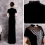 Affordable Black Cheongsam / Qipao Evening Dresses  2020 Trumpet / Mermaid See-through High Neck Short Sleeve Sequins Floor-Length / Long Formal Dresses
