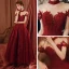 Haut de Gamme Rouge Transparentes Robe De Bal 2020 Princesse Col Haut Manches Courtes Appliques En Dentelle Perlage Longue Volants Dos Nu Robe De Ceremonie