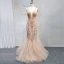 Haut de Gamme Doré Robe De Soirée 2020 Trompette / Sirène Col v profond Sans Manches Ceinture Perlage Paillettes Longue Volants Dos Nu Robe De Ceremonie
