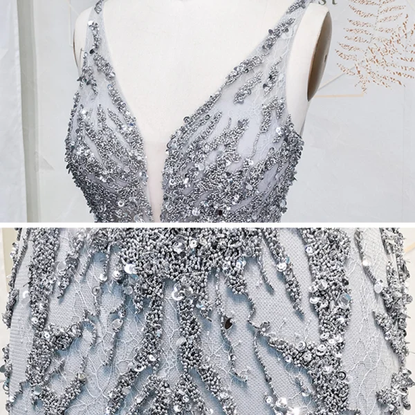 Haut de Gamme Doré Robe De Soirée 2020 Trompette / Sirène Col v profond Sans Manches Ceinture Perlage Paillettes Longue Volants Dos Nu Robe De Ceremonie