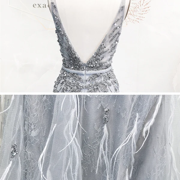 Haut de Gamme Doré Robe De Soirée 2020 Trompette / Sirène Col v profond Sans Manches Ceinture Perlage Paillettes Longue Volants Dos Nu Robe De Ceremonie