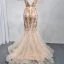 Haut de Gamme Doré Robe De Soirée 2020 Trompette / Sirène Col v profond Sans Manches Ceinture Perlage Paillettes Longue Volants Dos Nu Robe De Ceremonie