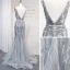 Haut de Gamme Doré Robe De Soirée 2020 Trompette / Sirène Col v profond Sans Manches Ceinture Perlage Paillettes Longue Volants Dos Nu Robe De Ceremonie