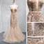 Haut de Gamme Doré Robe De Soirée 2020 Trompette / Sirène Col v profond Sans Manches Ceinture Perlage Paillettes Longue Volants Dos Nu Robe De Ceremonie