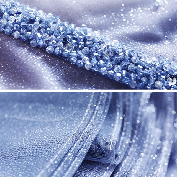 Schöne Meeresblau Ballkleider 2020 A Linie Off Shoulder Kurze Ärmel Perlenstickerei Glanz Tülle Sweep / Pinsel Zug Rüschen Rückenfreies Festliche Kleider