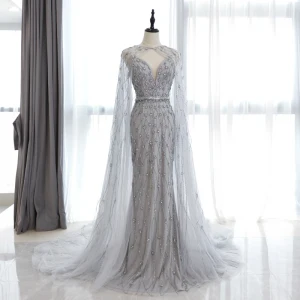 High End Grå Rødt Teppe Selskapskjoler Med Sjal 2020 Trompet Havfrue Dyp V Hals Uten Ermer Beading Rhinestone Watteau Train Buste Ryggløse Formelle Kjoler