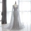 Haut de Gamme Gris Tapis rouge Robe De Soirée Avec Châle 2020 Trompette / Sirène Col v profond Sans Manches Perlage Faux Diamant Watteau Train Volants Dos Nu Robe De Ceremonie