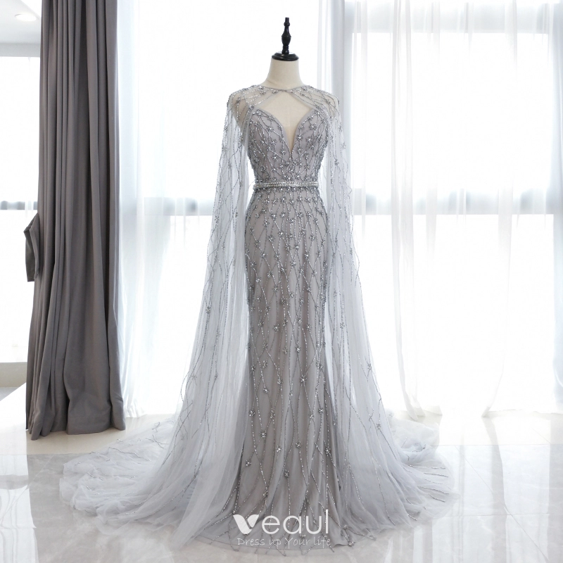 Beading Shawl Trumpet Mermaid White High Neck Tulle Prom Dress Beading Shawl Trumpet Mermaid White High Neck Tulle Prom Dress