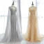Haut de Gamme Gris Tapis rouge Robe De Soirée Avec Châle 2020 Trompette / Sirène Col v profond Sans Manches Perlage Faux Diamant Watteau Train Volants Dos Nu Robe De Ceremonie