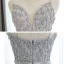 Haut de Gamme Gris Tapis rouge Robe De Soirée Avec Châle 2020 Trompette / Sirène Col v profond Sans Manches Perlage Faux Diamant Watteau Train Volants Dos Nu Robe De Ceremonie
