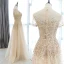 Haut de Gamme Champagne Transparentes Robe De Bal 2020 Princesse Encolure Dégagée Manches Courtes Perlage Paillettes Longue Volants Robe De Ceremonie