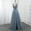 Haut de Gamme Océan Bleu Dansant Robe De Bal 2020 Princesse Col v profond Sans Manches Perlage Paillettes Glitter Tulle Fendue devant Longue Volants Dos Nu Robe De Ceremonie