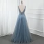 Haut de Gamme Océan Bleu Dansant Robe De Bal 2020 Princesse Col v profond Sans Manches Perlage Paillettes Glitter Tulle Fendue devant Longue Volants Dos Nu Robe De Ceremonie