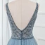 Haut de Gamme Océan Bleu Dansant Robe De Bal 2020 Princesse Col v profond Sans Manches Perlage Paillettes Glitter Tulle Fendue devant Longue Volants Dos Nu Robe De Ceremonie