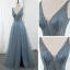 Haut de Gamme Océan Bleu Dansant Robe De Bal 2020 Princesse Col v profond Sans Manches Perlage Paillettes Glitter Tulle Fendue devant Longue Volants Dos Nu Robe De Ceremonie