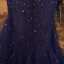 Luxe Bleu Marine Tapis rouge Robe De Soirée 2020 Trompette / Sirène Encolure Carrée Manches Longues Perlage Gland Plumes Paillettes Train De Balayage Volants Dos Nu