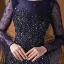 Luxe Bleu Marine Tapis rouge Robe De Soirée 2020 Trompette / Sirène Encolure Carrée Manches Longues Perlage Gland Plumes Paillettes Train De Balayage Volants Dos Nu